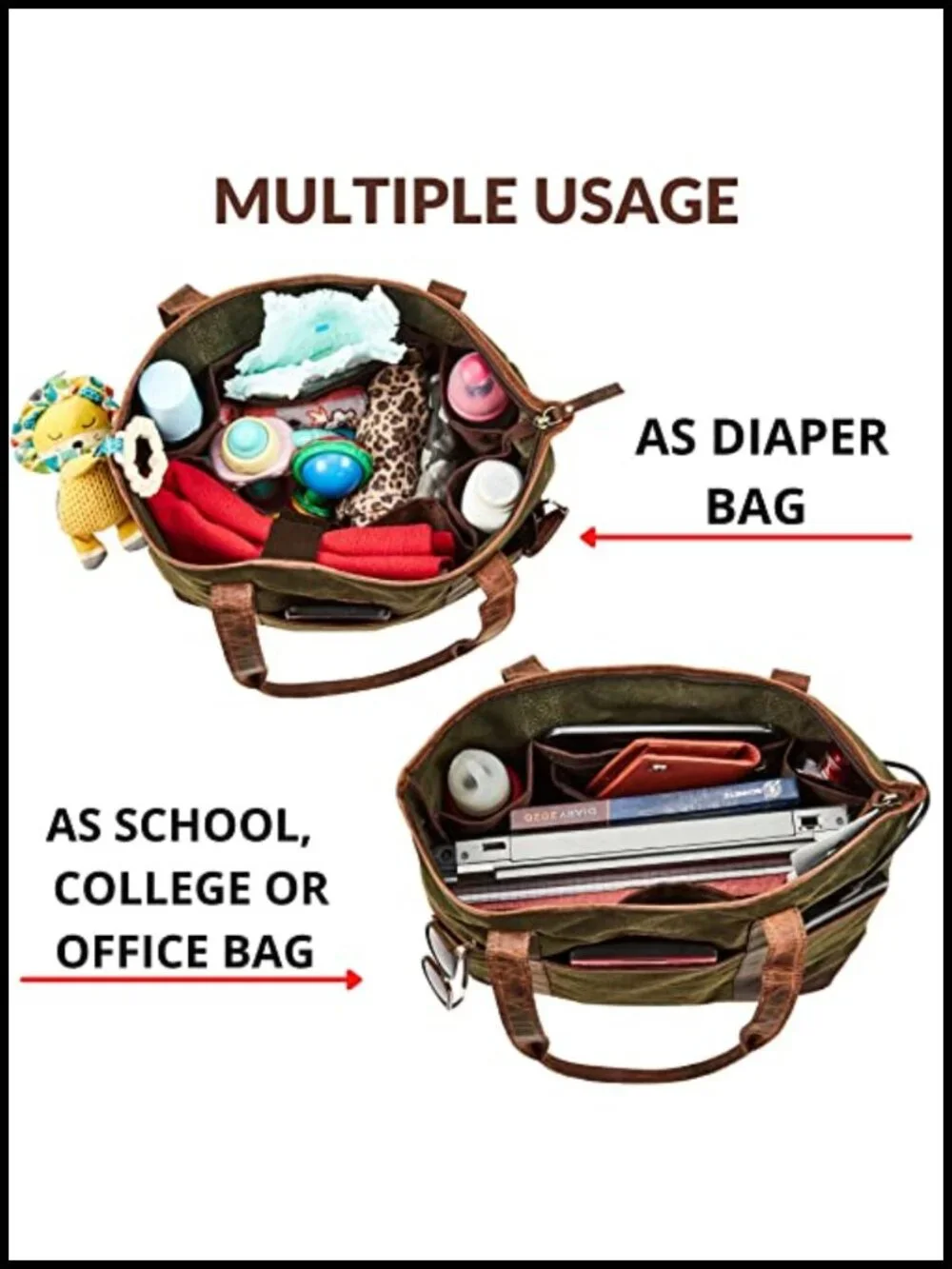Large Canvas & Leather Tote Bag for Women Work Office Teacher
